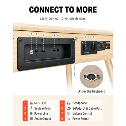 פסנתר חשמלי רטרו חום בהיר DONNER DDP-80 EC6770