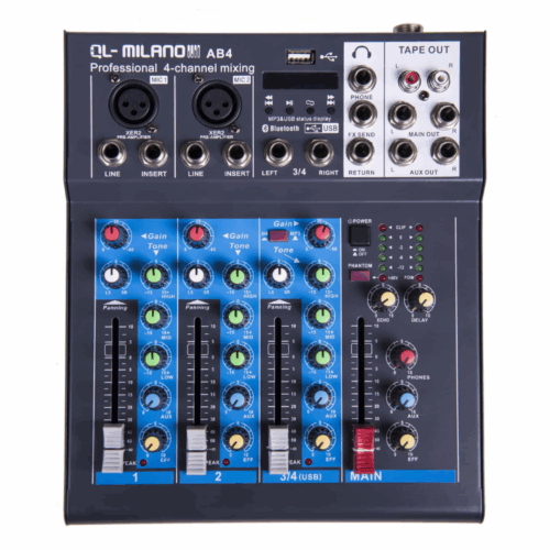 מיקסר 4 ערוצים כולל בלוטות’ QL Milano AB4