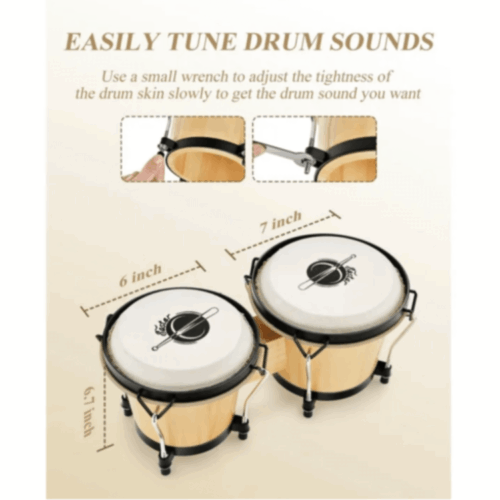 ⁦בונגוס בצבע טבעי עם תיק EASTAR Bongo Drums EBO1⁩ – תמונה ⁦3⁩
