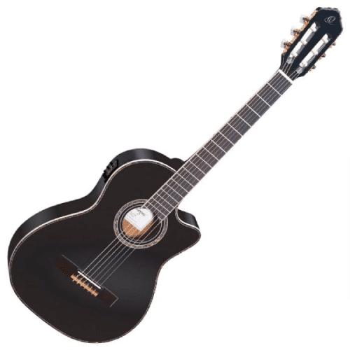 גיטרה קלאסית מוגברת בצבע שחור Ortega RCE145BK