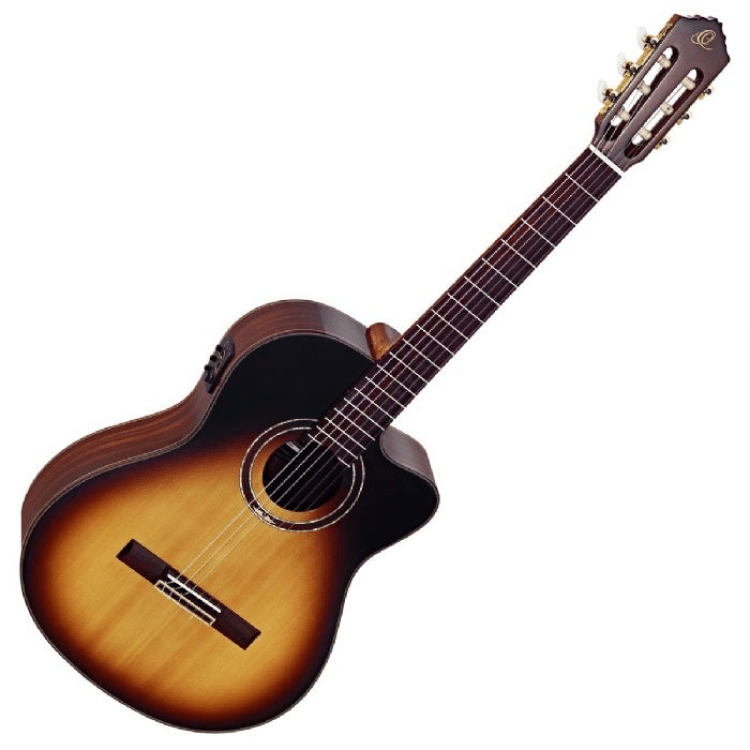 גיטרה קלאסית מוגברת בצבע Tobacco Sunburst מבית Ortega RCE158SN-TSB