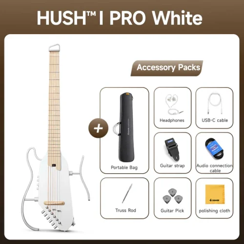 גיטרה אקוסטית חשמלית שקטה בצבע לבן DONNER HUSH I PRO EC6868