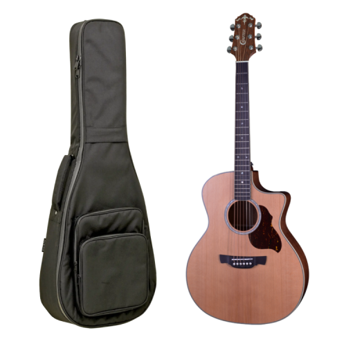 גיטרה אקוסטית מוגברת בצבע חום מבריק עם תיק CRAFTER STANDARD Series GAE 7/N